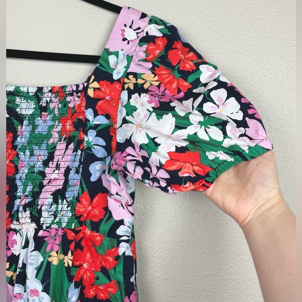 Old Navy Women's Medium Petite Puff Sleeve Midi Swing Dress Floral Multi Bright - Picture 15 of 16